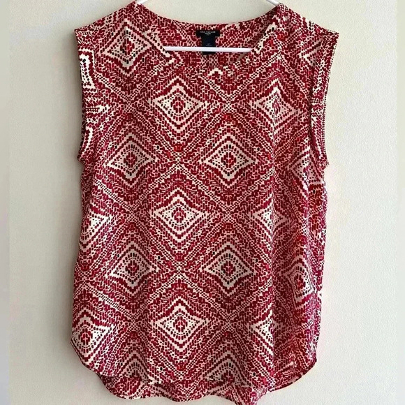 Ann Taylor Petite Red Diamond Print Speckled Tank Top, Size PMedium - Picture 1 of 16